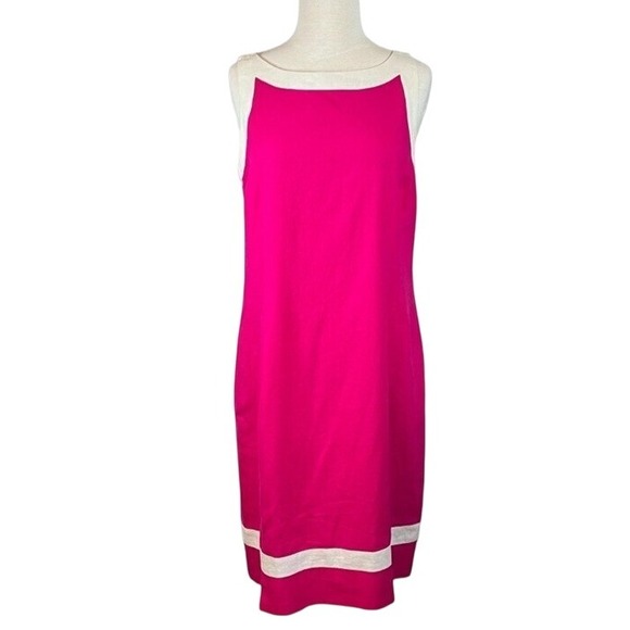 LENNIE NEW YORK HOT PINK AND WHITE SLEEVELESS‎ SHIFT LINEN DRESS WOMEN'S SIZE 14 - Picture 1 of 9